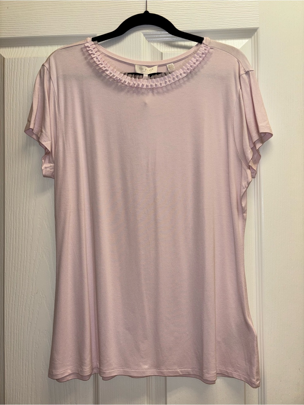 Ted Baker London Light Pink Short Sleeve Tee with Pleated Neck